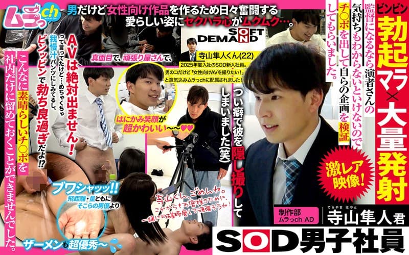 『SOD男子社員 制作部 ムラっch AD 寺山隼人君 ビンビン勃起マラ×大量発射 監督になるなら演者さんの気持ちもわからないといけないのでチ〇ポを出して自らの企画を検証してもらいました。』の代表画像